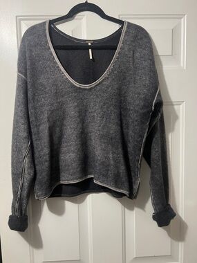 Free People Charcoal Gray Scoop Neck Pullover Sweater 100% cashmere